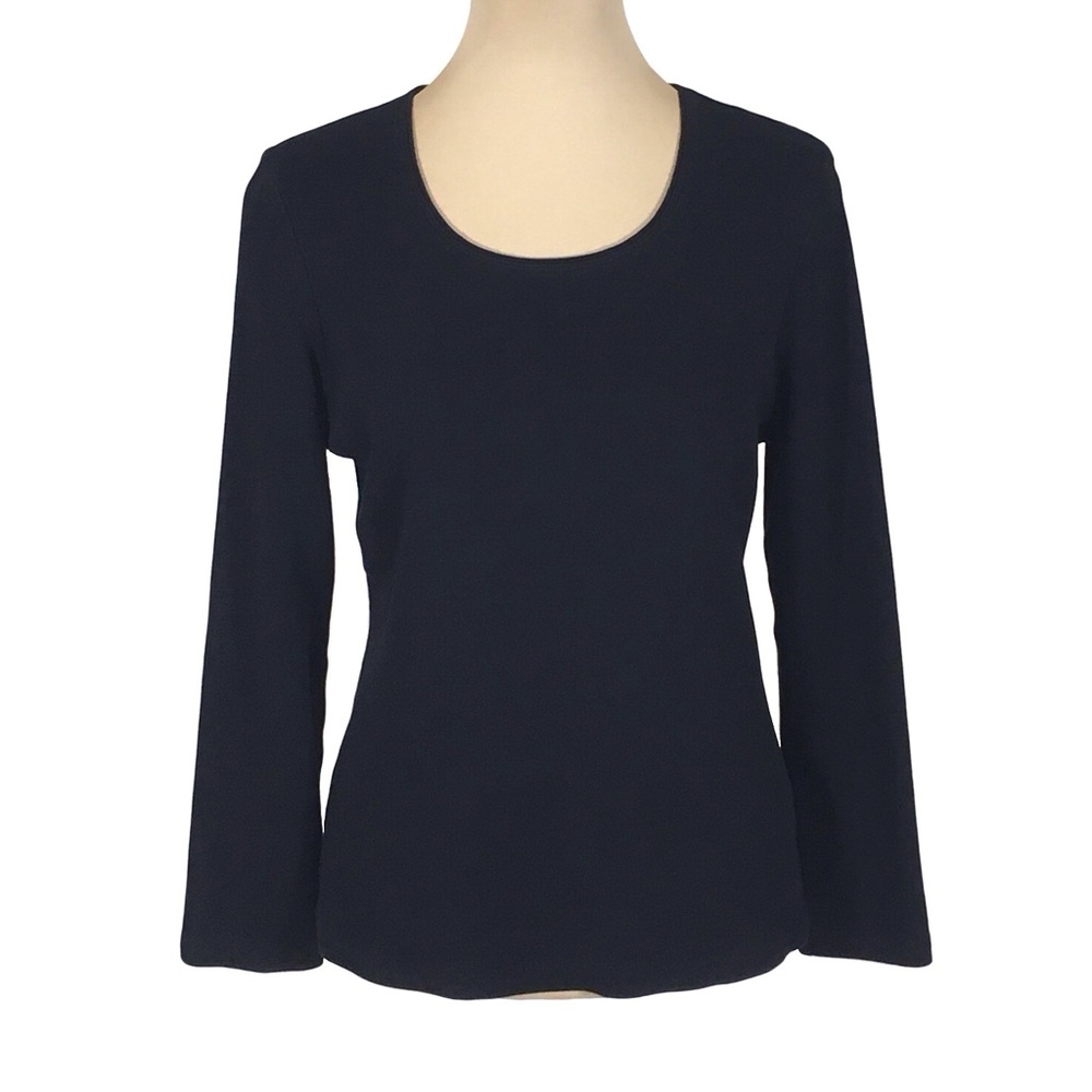 Karen Scott Black Long Sleeve T-shirt, Petite Large